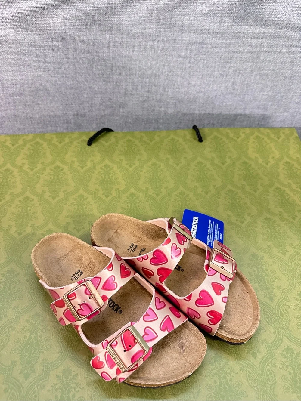 Birkenstock Pink Heart-Print Double Buckle Kids Sandals size 33